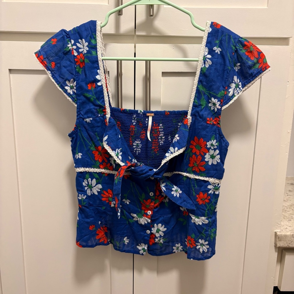 Free People Floral Blue Women's Top